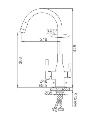 Смеситель для кухни с подключением фильтра питьевой воды F4396-6