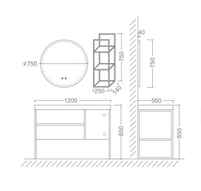 Мебель для ванной (тумба+раковина) 120см 608-120